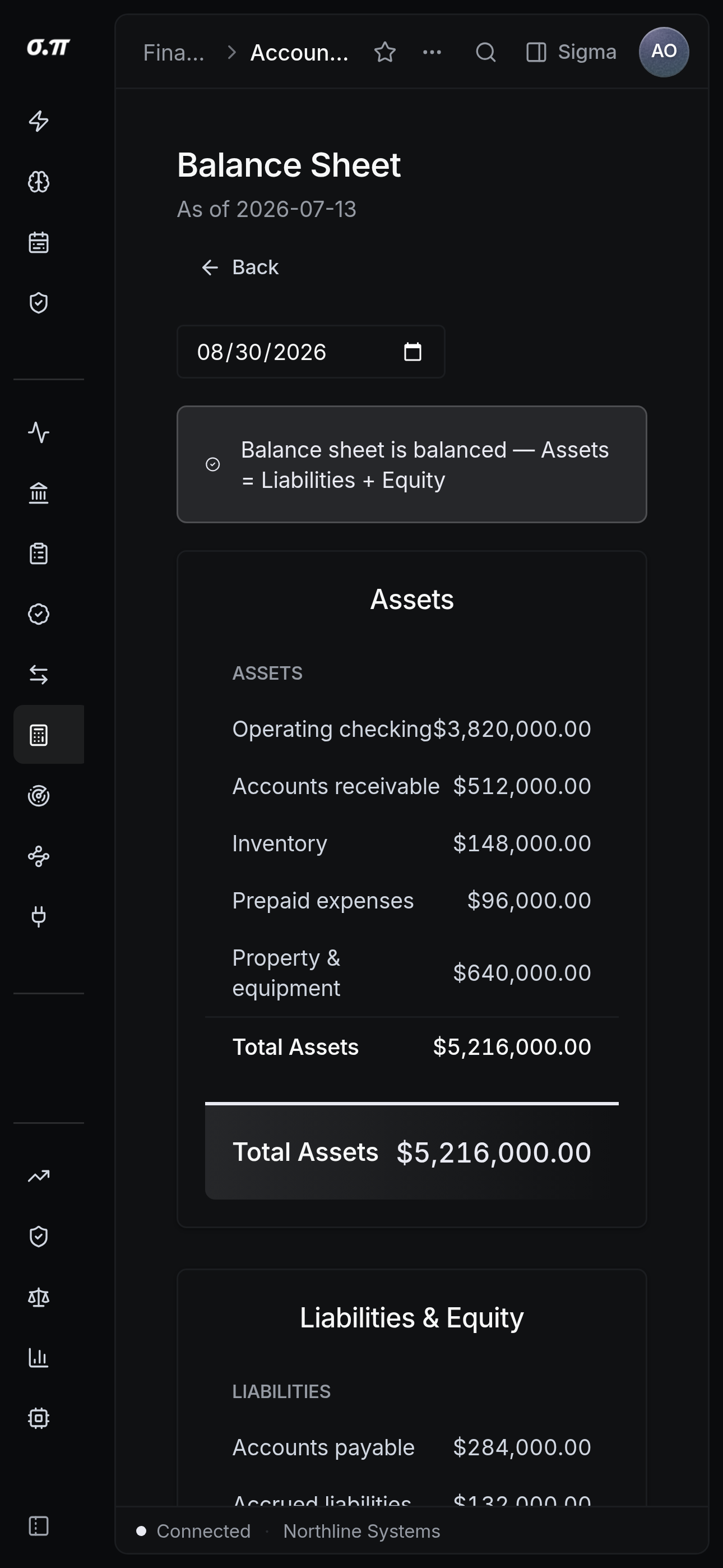 Balance sheet on iPhone 15 Pro Max