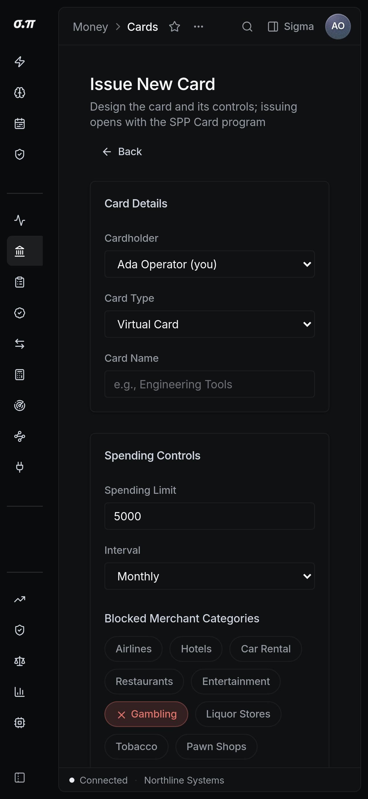 Issue a card on iPhone 15 Pro Max