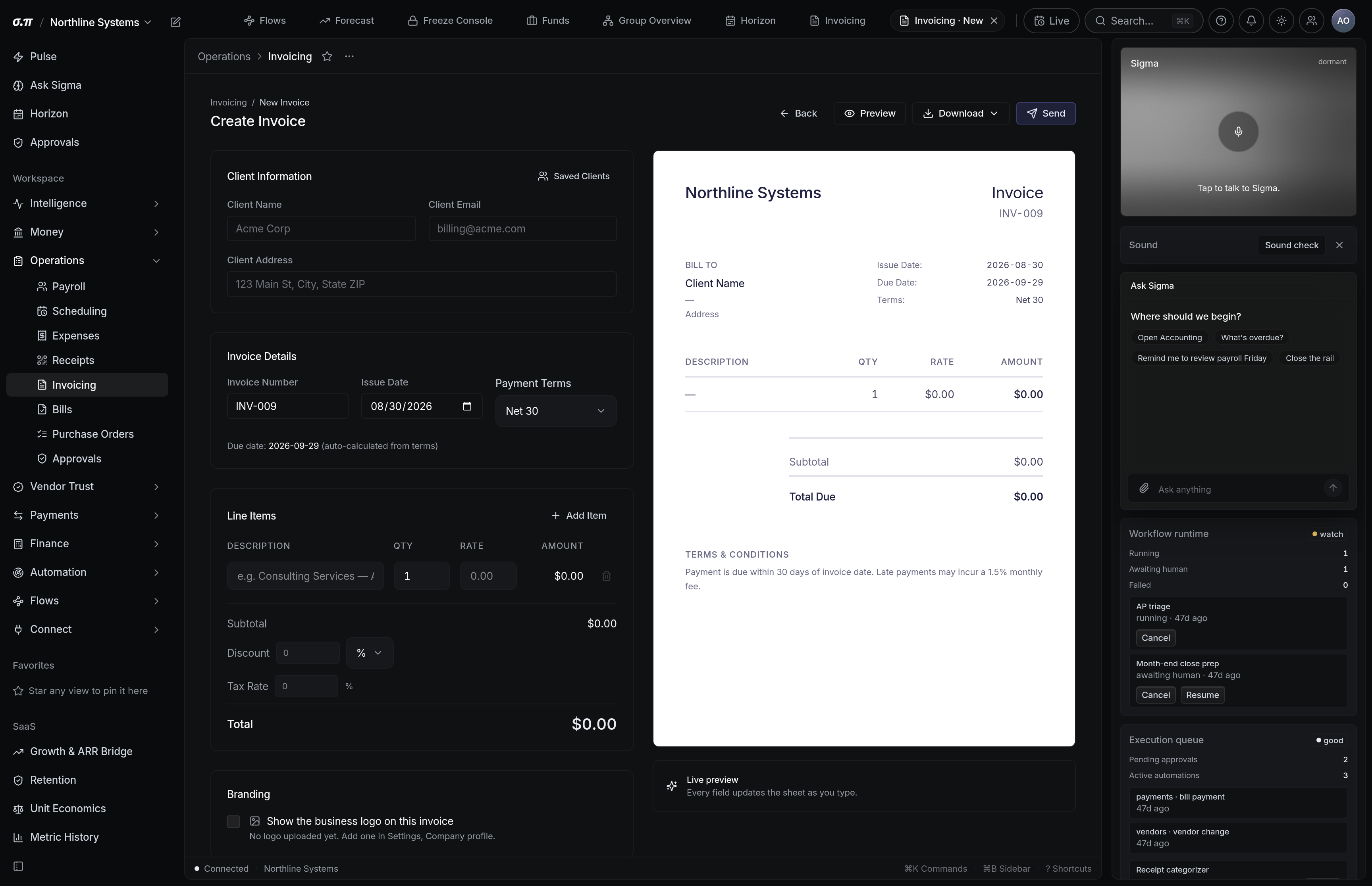 New invoice in SigmaPointPi