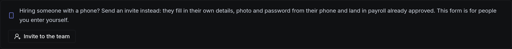 Invite to the team