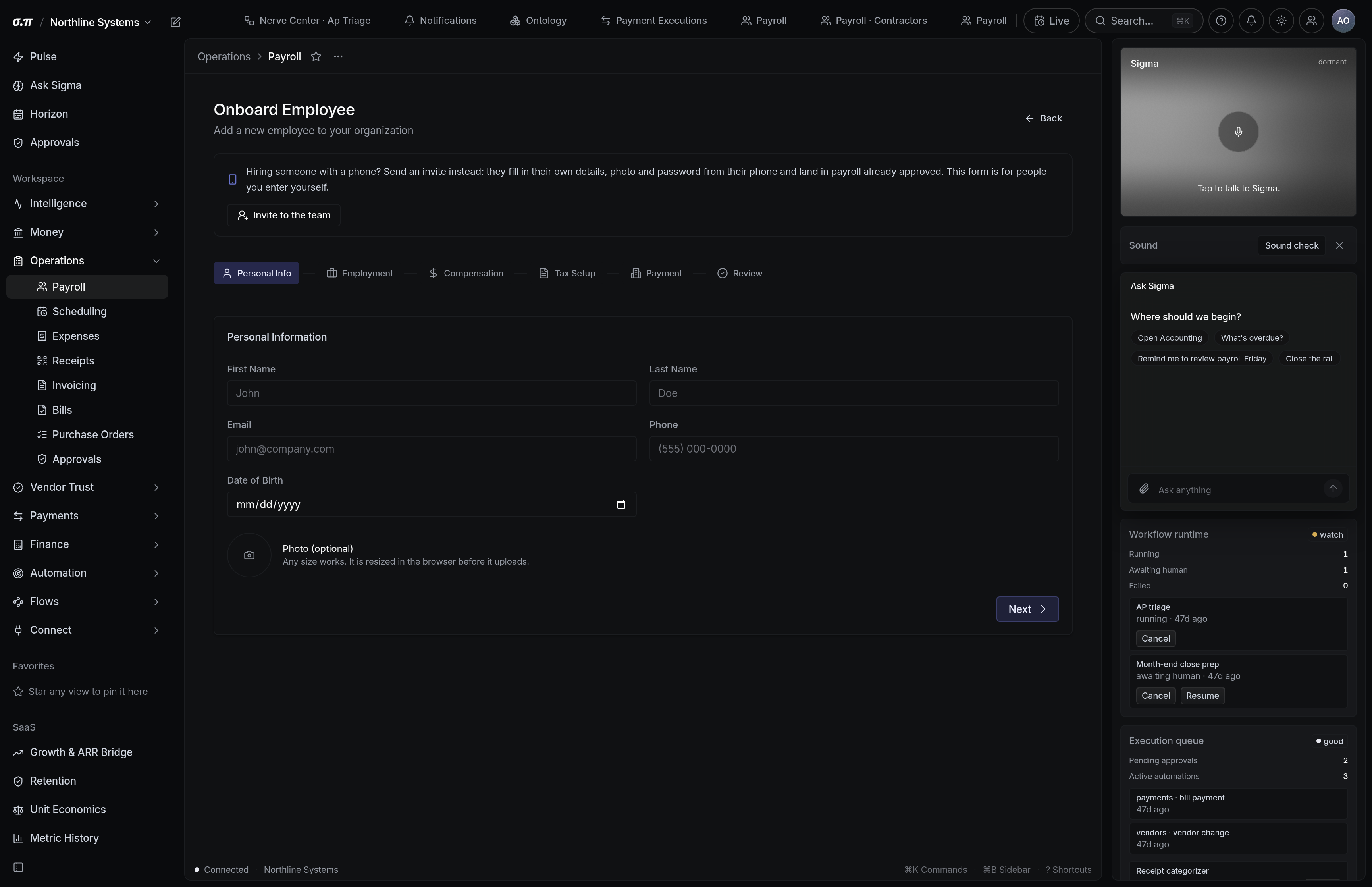 Add an employee in SigmaPointPi