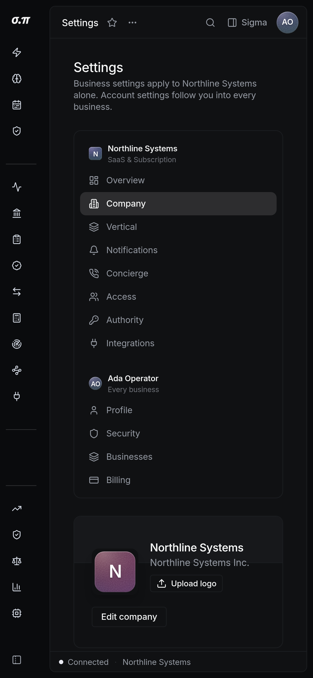Company settings on iPhone 15 Pro Max