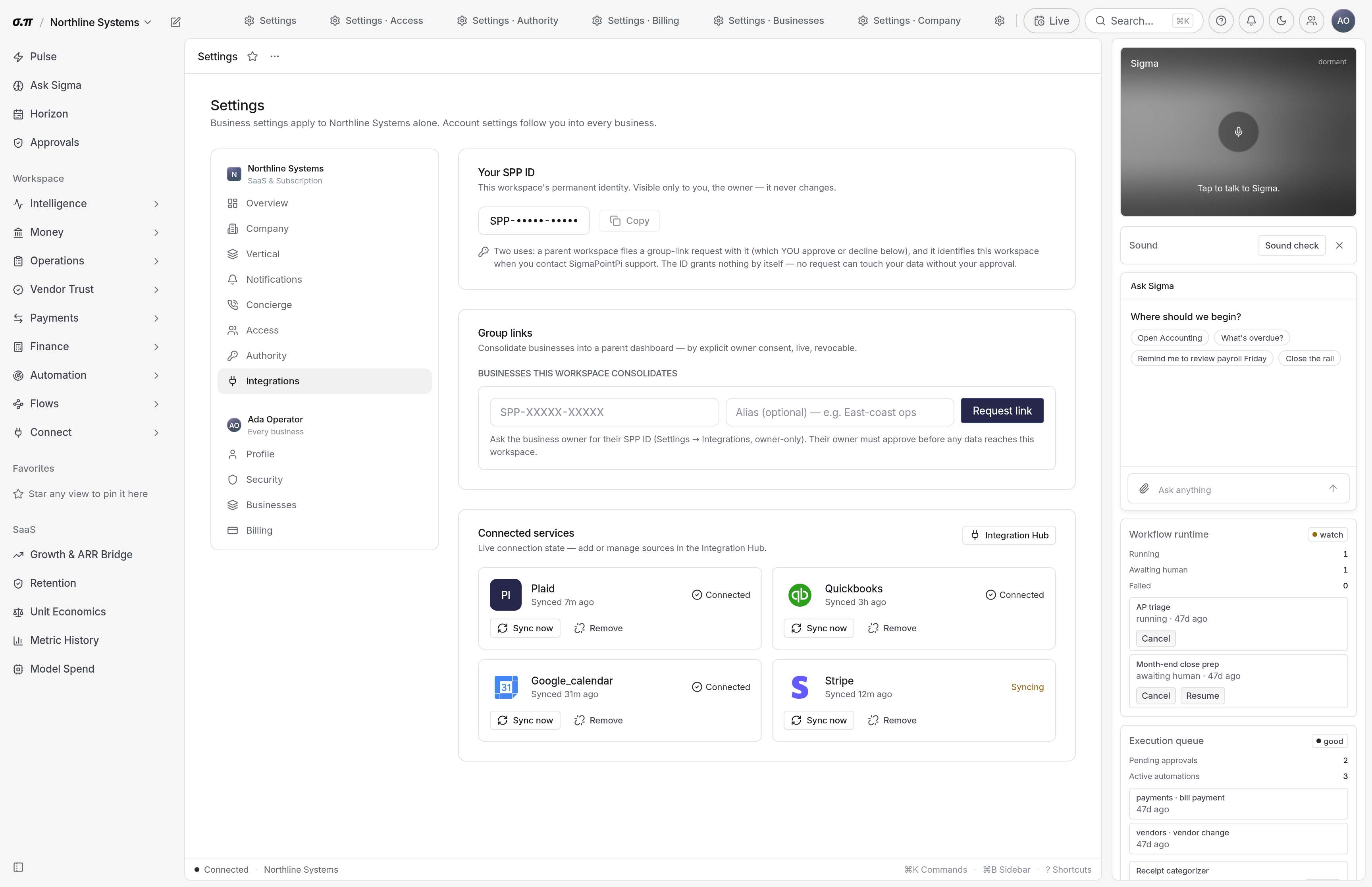 Integration settings in SigmaPointPi