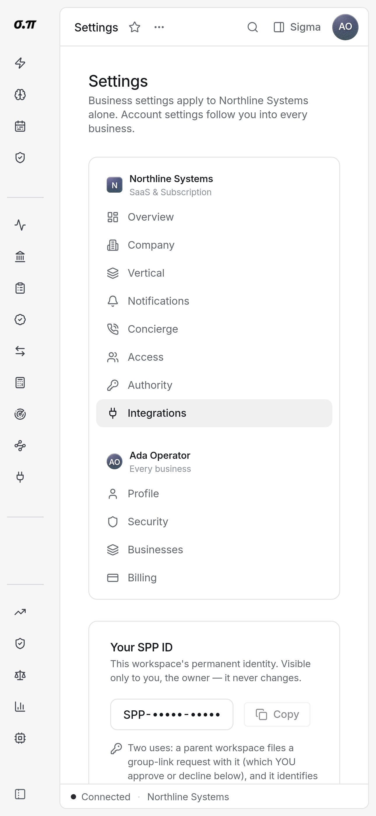 Integration settings on iPhone 15 Pro Max