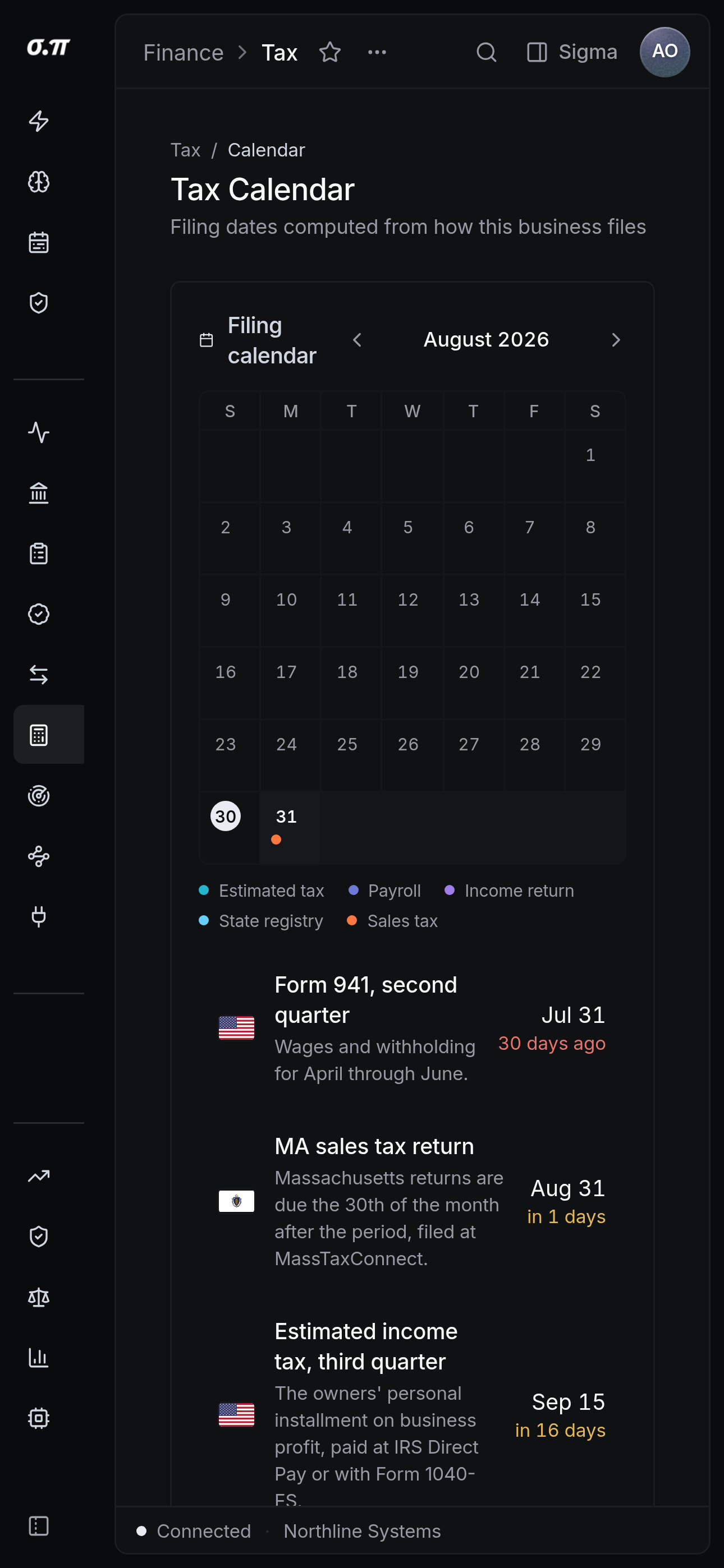 Tax calendar on iPhone 15 Pro Max