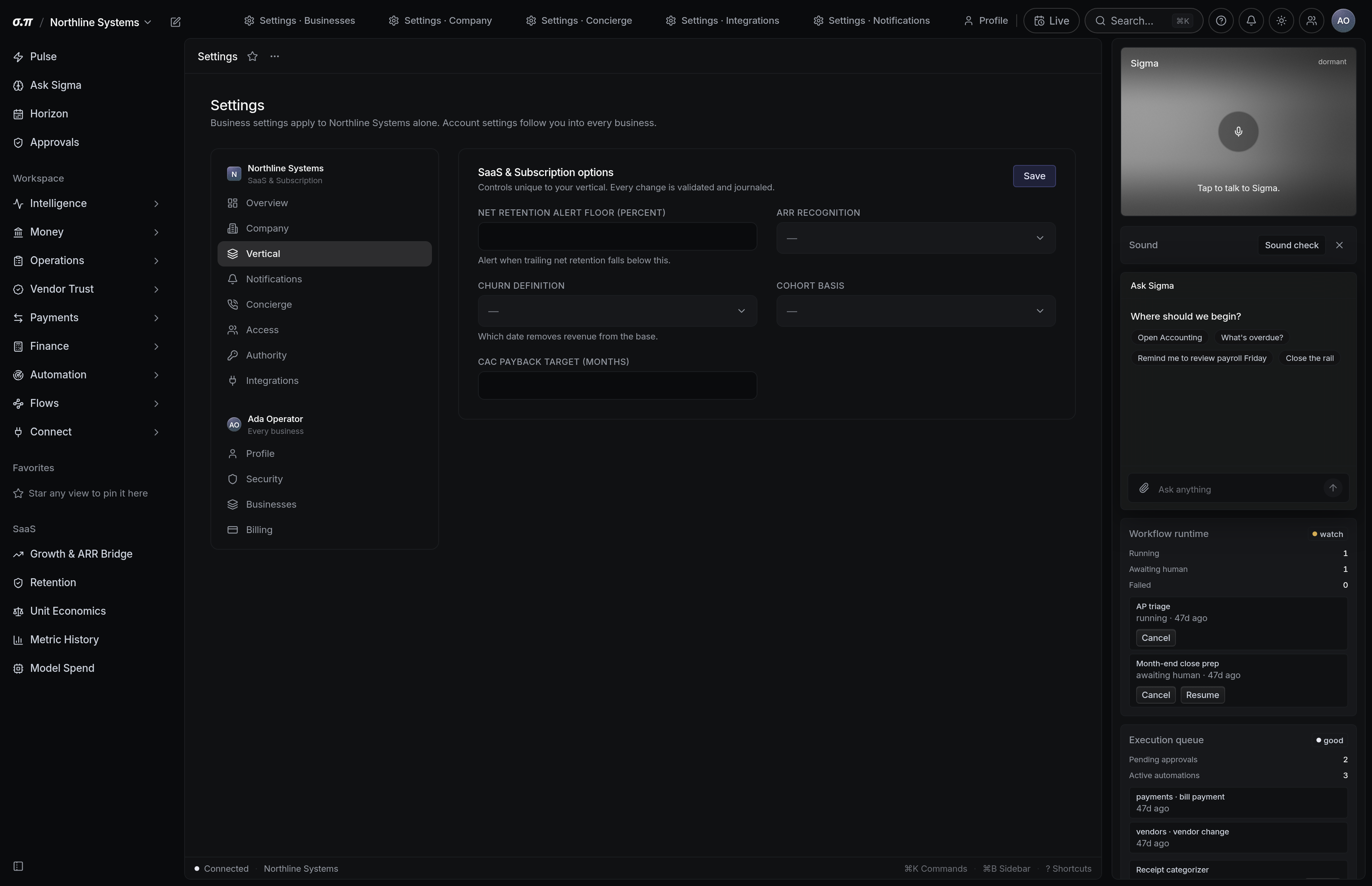 Trade settings in SigmaPointPi
