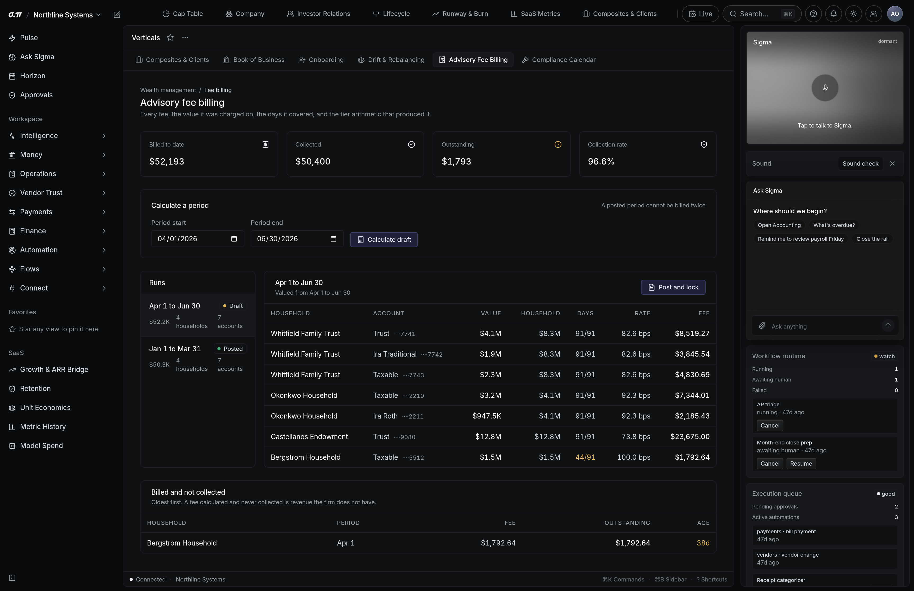 Advisory billing in SigmaPointPi